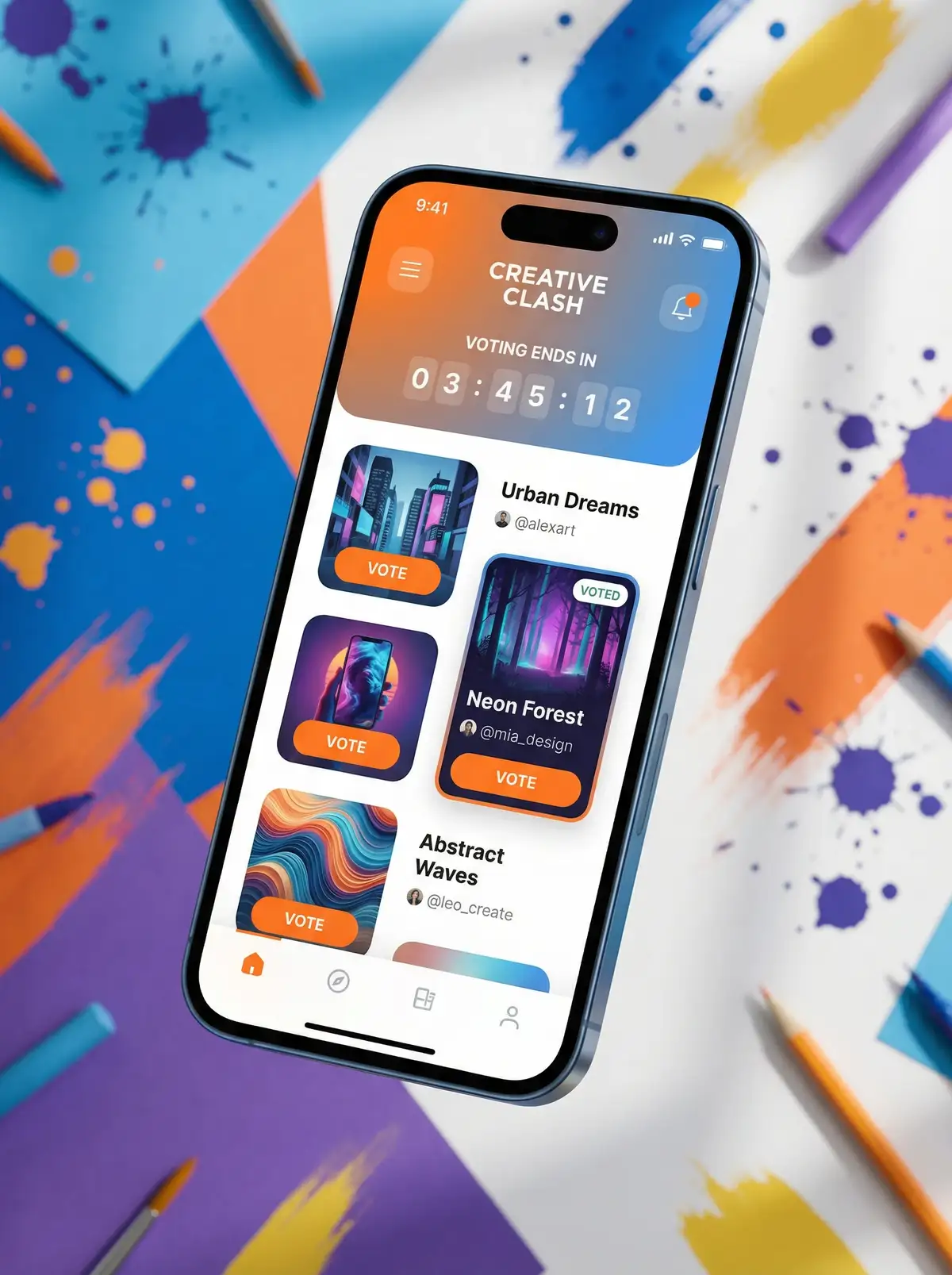 每日大赛+mrds 移动端APP界面展示投票和作品浏览功能